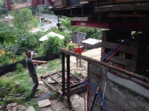 Morgan and Huck contemplate the lift.