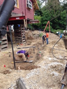 Working on pin piles.