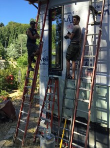 Up on ladders, making it happen.