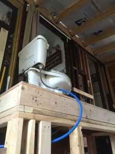 Looking up at the throne from the landing in the middle.